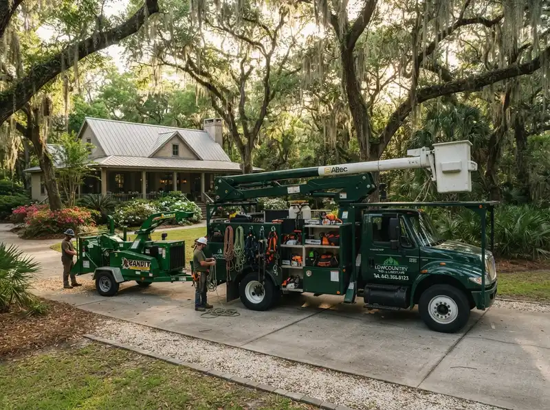 Tree removal equipment on Johns Island property