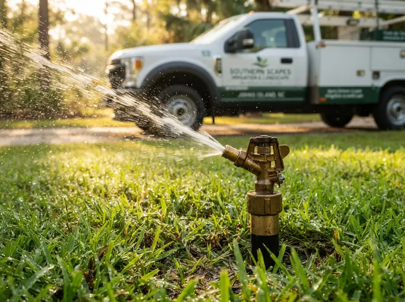 Sprinkler head repair on green turf