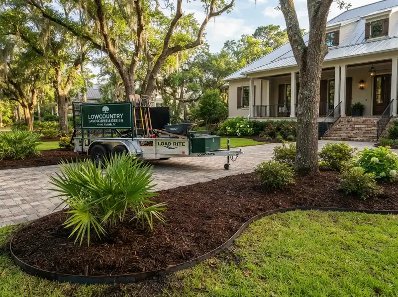 Fresh mulch installation in Johns Island yard Fresh mulch installation in Johns Island yard