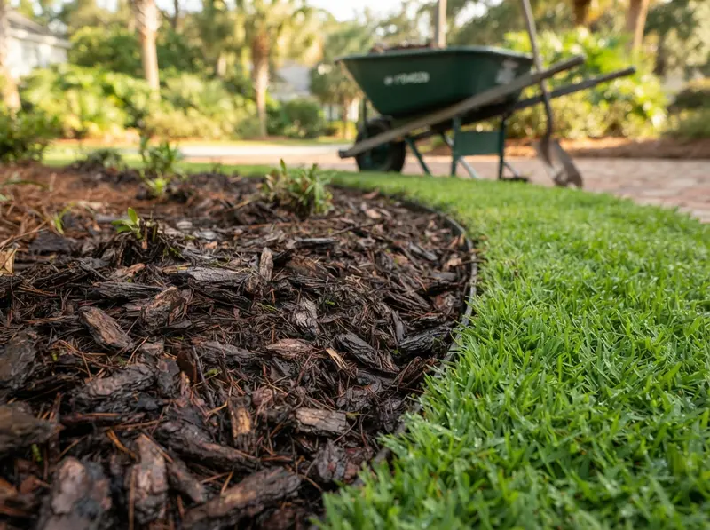 Fresh mulch installation by local landscaper Fresh mulch installation by local landscaper