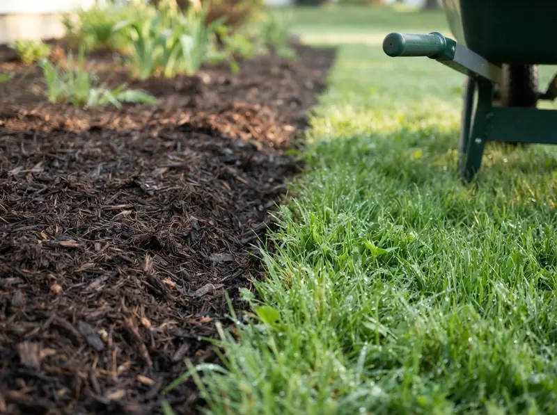 Fresh brown mulch bed installation Fresh brown mulch bed installation